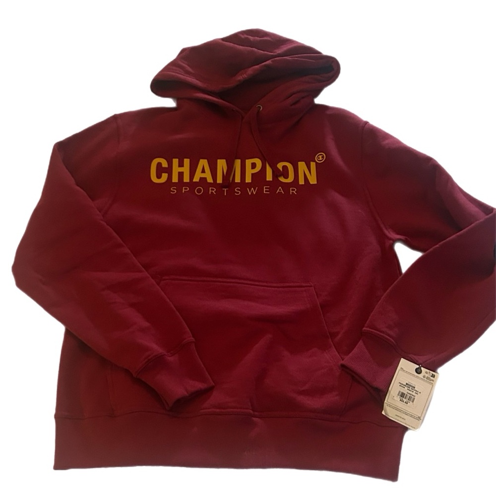 NWT Champion Men's Burgundy Hoodie with Gold Logo
